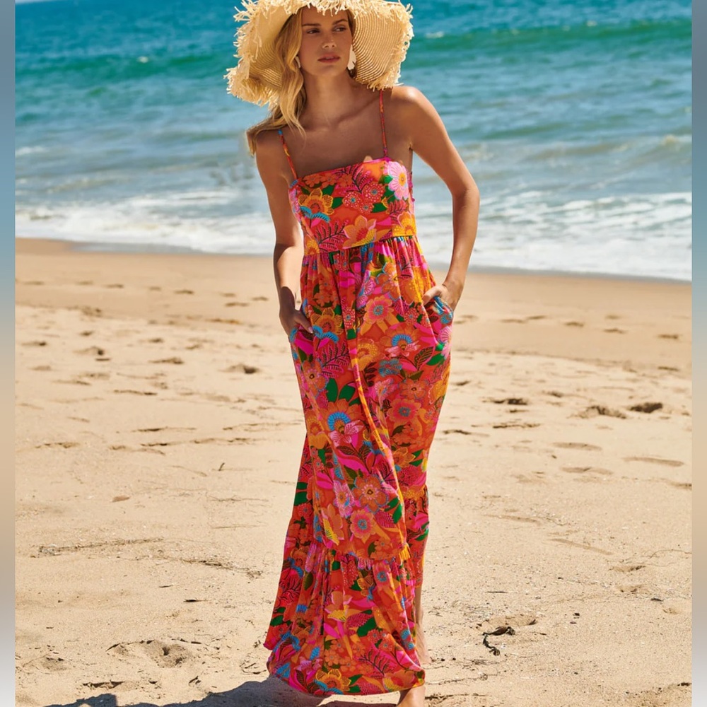 Sugarlips Floral Maxi Dress in Pink, Orange and Green